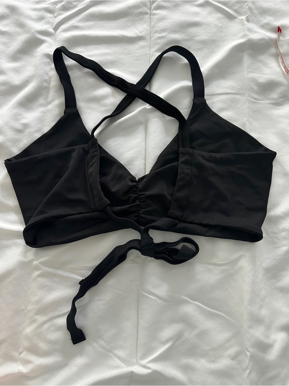Women's Black Ruched Front Tie-Back Bikini Top